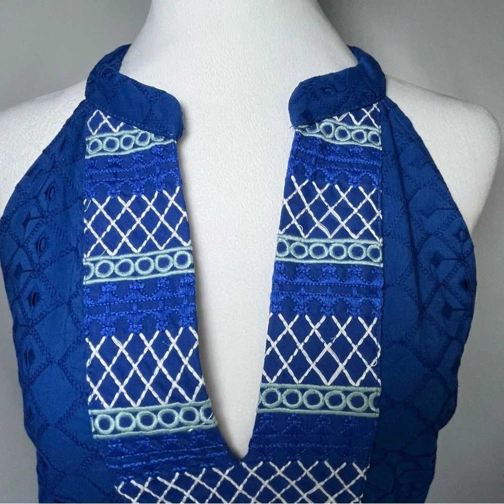 Cabana Life Embroidered Eyelet Halter Dress Blue Size Small Beach‎ Resort Vacay - Picture 5 of 9
